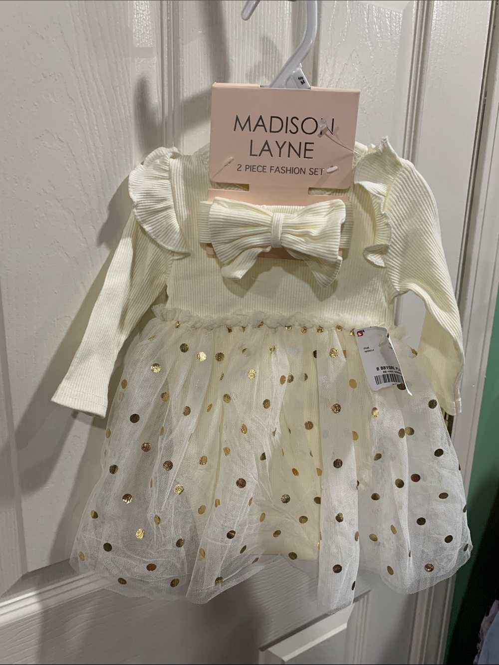 Madison Cream and Gold Polka Dot 2-Piece Girls' dress set